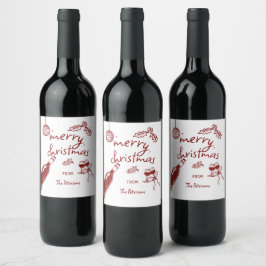 Etiqueta Para Botella De Vino Wine Tasting Holiday Christmas Party Hand-Drawn