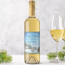 Etiqueta Para Botella De Vino Winter Cabin in Woods Navidades personalizados