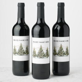 Etiqueta Para Botella De Vino Winter Wonderland Christmas Tree Wine Label