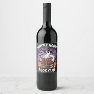Etiqueta Para Botella De Vino Witch Goose Book Club Spooky Halloween Animal