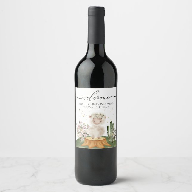 Etiqueta Para Botella De Vino Woodland Sheep Mom to be (Anverso)