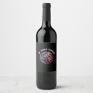 Etiqueta Para Botella De Vino World Traveller Map, World Flags Traveler, Country