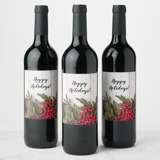 Etiqueta Para Botella De Vino Wreath and Holly Holiday Collection (Botellas)