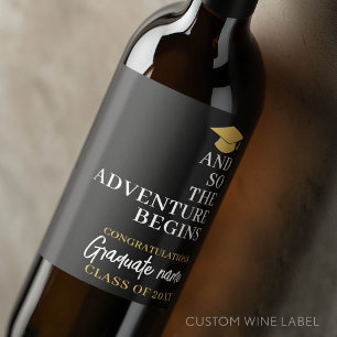 Etiqueta Para Botella De Vino Y Así La Aventura Comienza La Graduación De Oro Ne