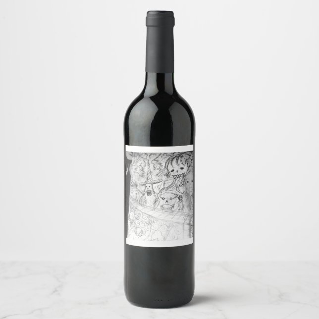 Etiqueta Para Botella De Vino yaie monster manga anime teapot (Anverso)