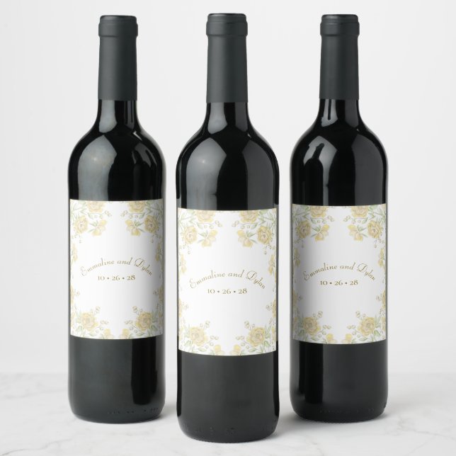Etiqueta Para Botella De Vino Yellow Rose Wedding (Botellas)