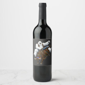 Etiqueta Para Botella De Vino Yeti Bull Rider Santa Western Rodeo Navidad