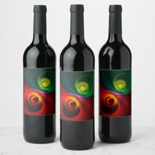 Etiqueta Para Botella De Vino Yin Verde Rojo Yang Patrón de arte abstracto moder