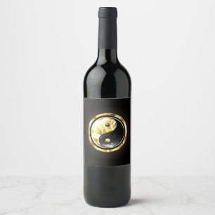 Etiqueta Para Botella De Vino Yin Yang dorado en negro