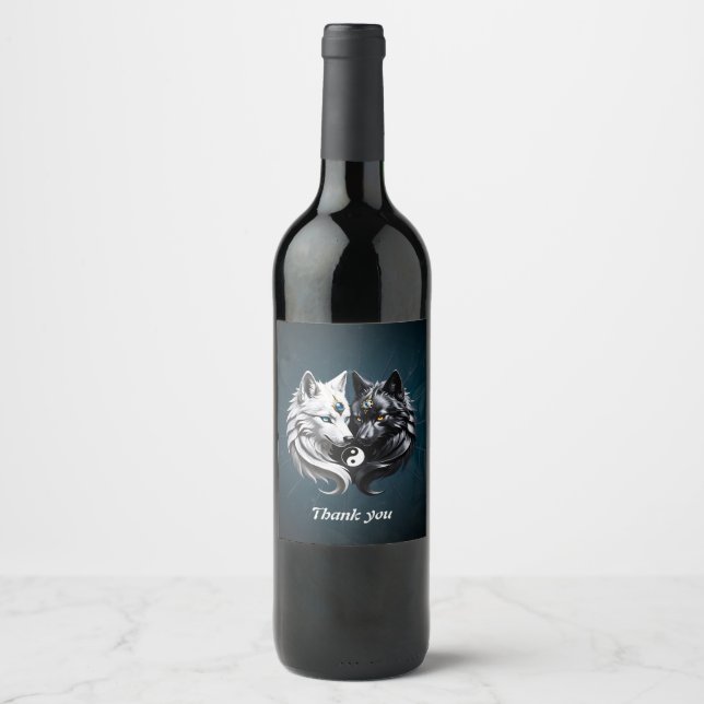 Etiqueta Para Botella De Vino Yin Yang Wolves. (Anverso)