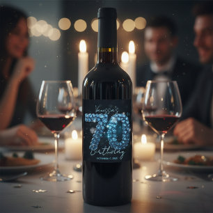 Etiqueta Para Botella De Vino Zafiro Azul Glamuroso Cumpleaños 70
