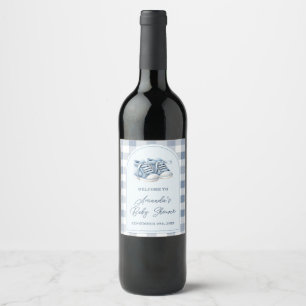 Etiqueta Para Botella De Vino Zapatos Azules de Bebé Cuadrillé Botitas de Niño R