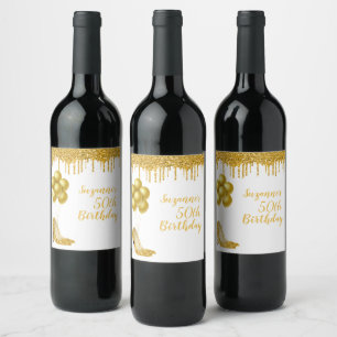 Etiqueta Para Botella De Vino  Zapatos de brillo dorado para fiesta de cumpleaño