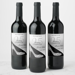 Etiqueta Para Botella De Vino Zapatos de tacón alto con lentejuelas elegantes, c