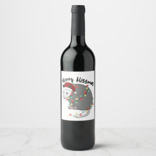 Etiqueta Para Botella De Vino Zarigüeya Come Luces de Navidad de Basura Feliz Hi