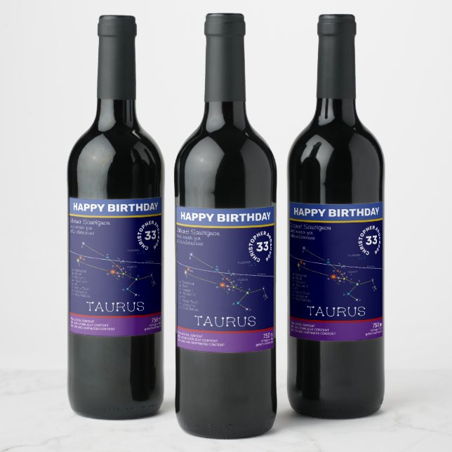Etiqueta Para Botella De Vino Zodiac Constellation Taurus (Botellas)