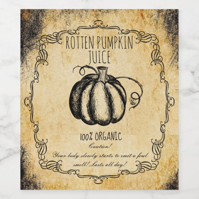 Etiqueta Para Botella De Vino Zumo de calabaza podrido vintage de Halloween (Etiqueta única)