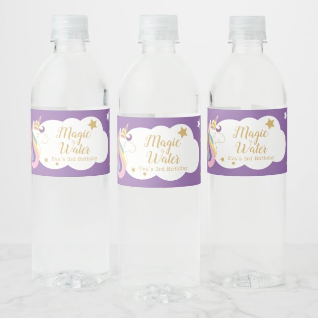 Etiqueta para botellas de agua cumpleaños unicorni (Botellas)