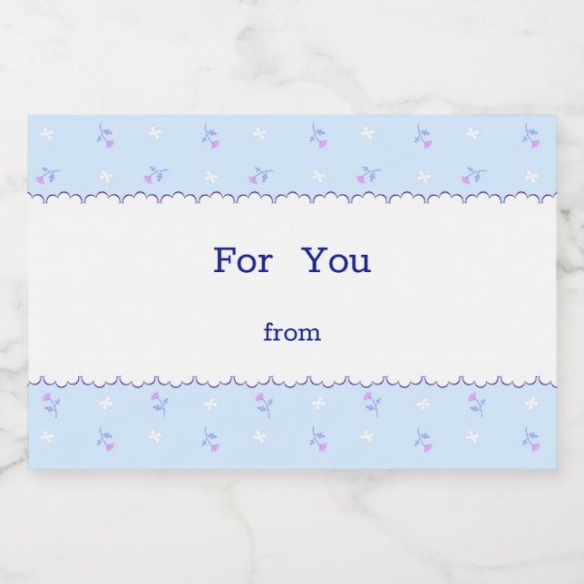 ETIQUETA PARA COMIDA 文字　カスタム　野ばら＆リボン（ブルー）    フードラベル (Etiqueta única)