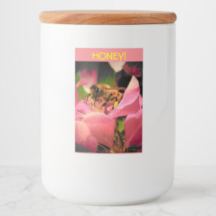 Etiqueta Para Comida Abeja de miel sobre la flor de Crabapple