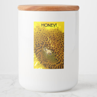 Etiqueta Para Comida Abeja de miel sobre un girasol