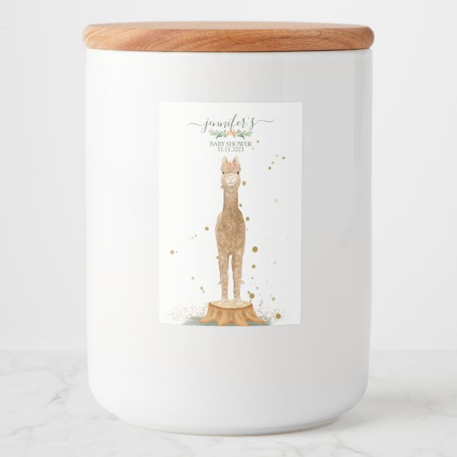 Etiqueta Para Comida Alpaca script baby shower birthday farm animal (Anverso)