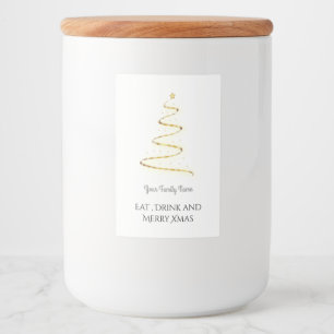 Etiqueta Para Comida Árbol moderno de Navidad en oro - come bebida