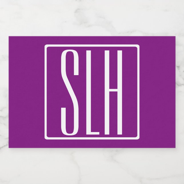 Etiqueta Para Comida Audaz Monograma Moderno 3 Iniciales | Blanco y mor (Etiqueta única)