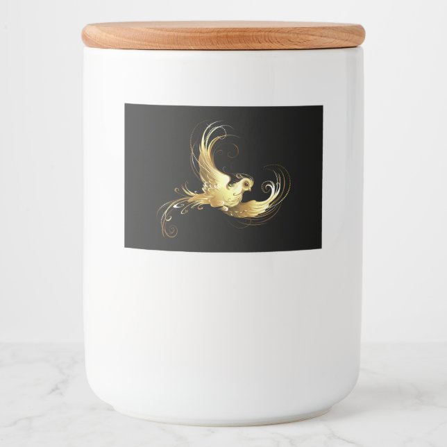 Etiqueta Para Comida Ave dorada sobre fondo negro (Anverso)