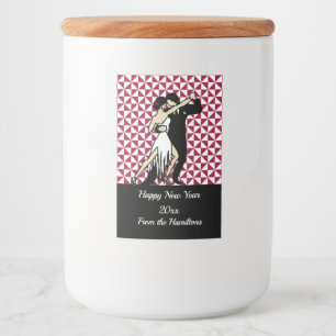 Etiqueta Para Comida Bailarinas de tango sobre fondo geométrico de Borg