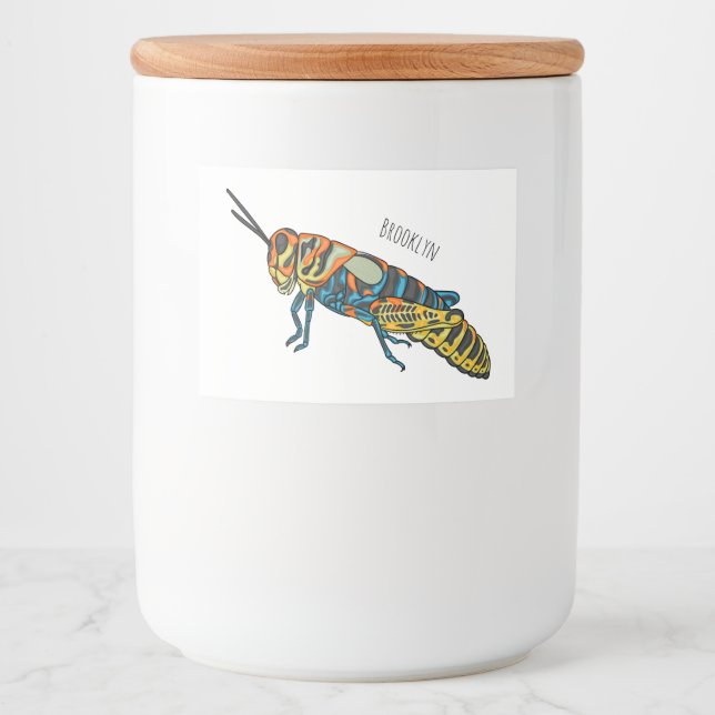 Etiqueta Para Comida Barber pole grasshopper cartoon illustration (Anverso)