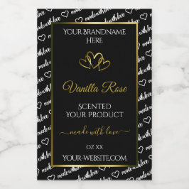 Etiqueta Para Comida Black White Word Cloud Product Labels Gold Hearts