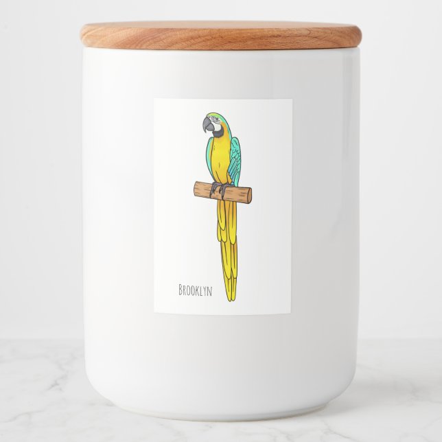 Etiqueta Para Comida Blue-and-yellow macaw bird cartoon illustration  (Anverso)