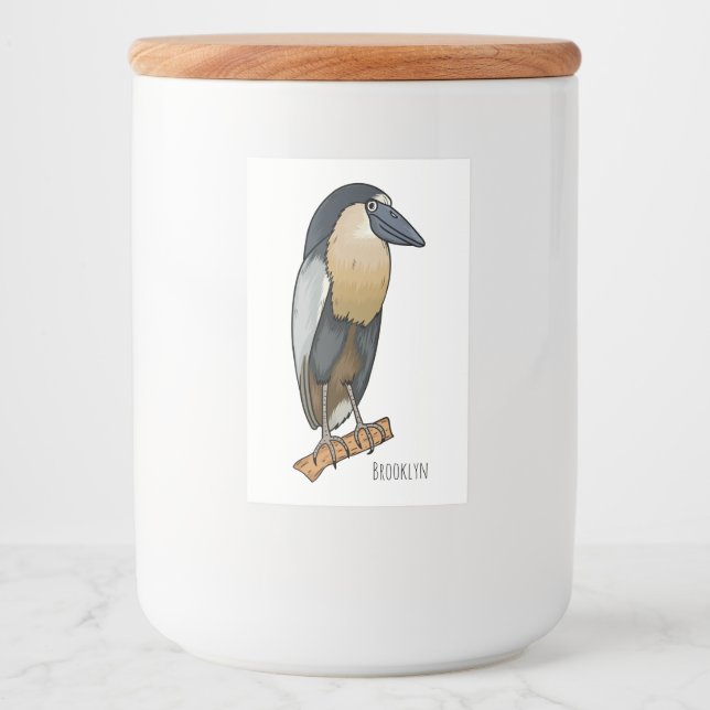 Etiqueta Para Comida Boat-billed heron bird cartoon illustration (Anverso)
