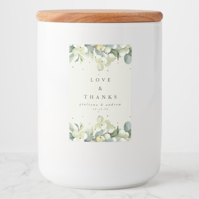 Etiqueta Para Comida Boda de invierno Cream Snowberry+Eucalyptus (Anverso)