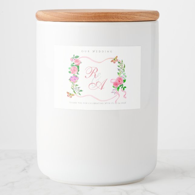 Etiqueta Para Comida Boda de Monograma de Cinta Rosa  (Anverso)