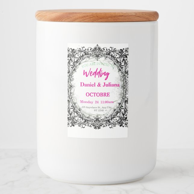 Etiqueta Para Comida boda, invitación, floral, rosa, elegante, romántic (Anverso)