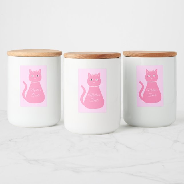 Etiqueta Para Comida Bonito Bebé Rosa Gato Personalizado Mascota Tratar (Botellas)