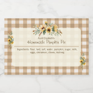 Etiqueta Para Comida Caída Sunflowers Brown Gingham Floral