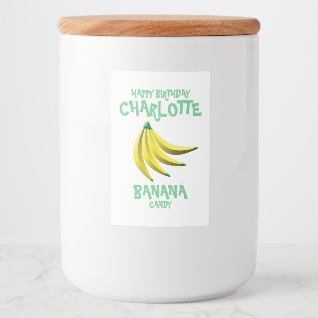 Etiqueta Para Comida Candy de banana amarilla feliz cumpleaños (Anverso)