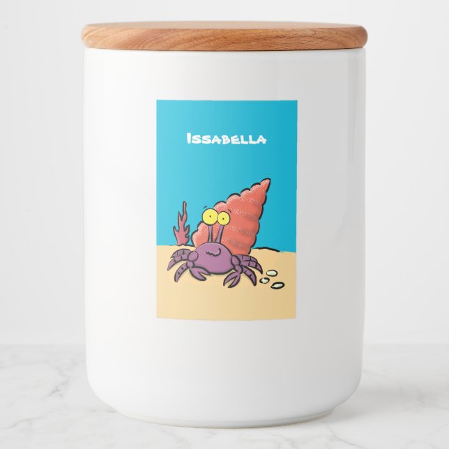 Etiqueta Para Comida Cangrejo ermitaño gracioso personalizado morado (Anverso)