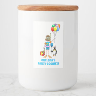 Etiqueta Para Comida Chica y pingüino Fiesta de billar