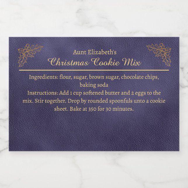 Etiqueta Para Comida Christmas Cookies Baking Mix Personalized Blue (Etiqueta única)