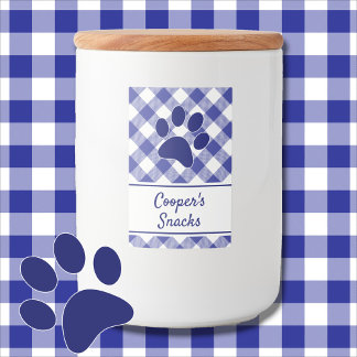 Etiqueta Para Comida Clásico Patrón de Gingham Blanco Azul Nombre de la