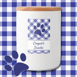 Etiqueta Para Comida Classic Blue White Gingham Pattern Paw Name