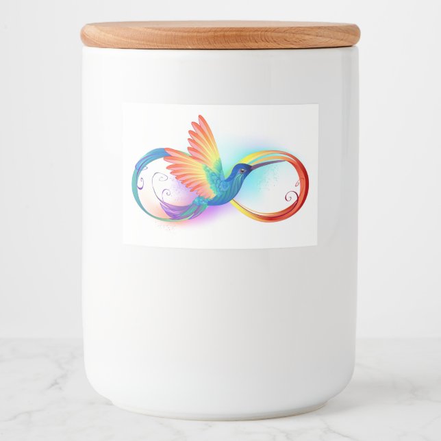 Etiqueta Para Comida Colibrí arcoíris con símbolo de infinito (Anverso)