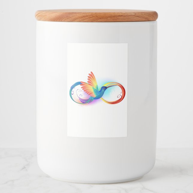 Etiqueta Para Comida Colibrí arcoíris con símbolo de infinito (Anverso)