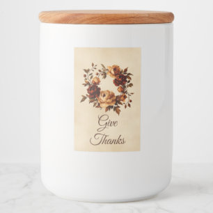 Etiqueta Para Comida Corona floral elegante de otoño Da gracias
