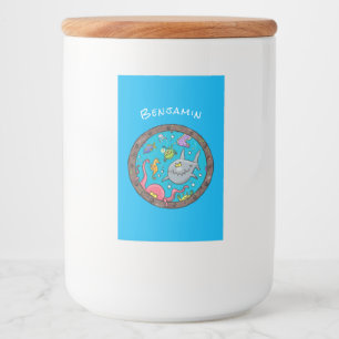 Etiqueta Para Comida Curiosas criaturas marinas bajo el agua dibujando