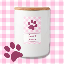 Etiqueta Para Comida Cute Pink White Gingham Checkered Pattern Paw Name